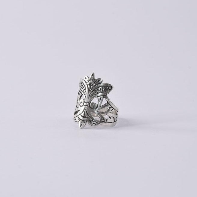 Carved King Twin-Fish Sterling Silver Ring