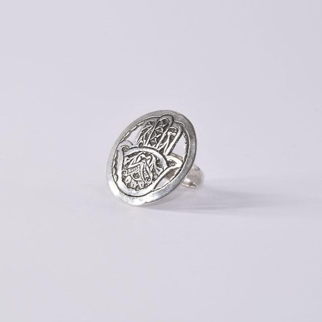 Circular Hamsa Centered Sterling Silver 925 Ring