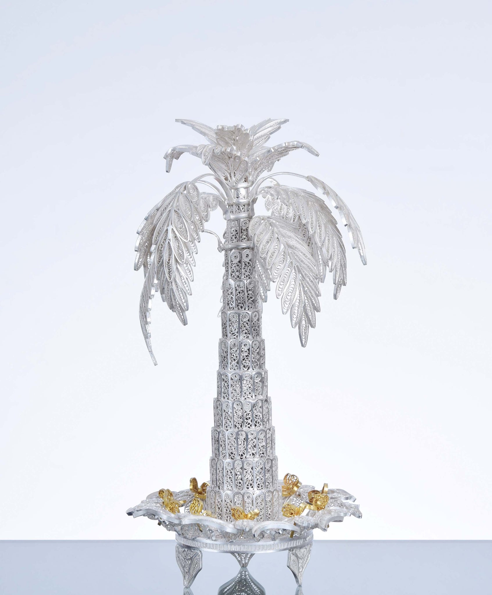 Silver Palm Tree ~  Filigree Silver Design with Gold Accents - Size M