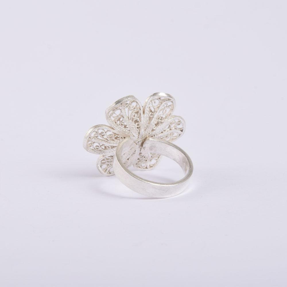Goergeous Sterling Silver Filigreed Double Flower Ring