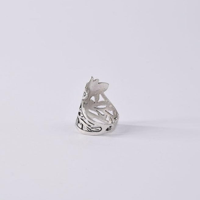 Carved King Twin-Fish Sterling Silver Ring
