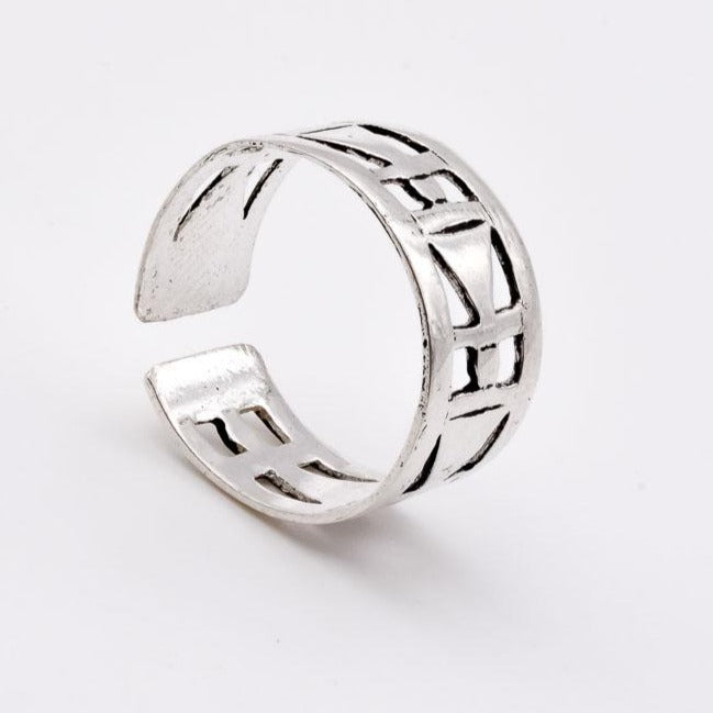 Sterling Silver Pierced Tanit Carved Band