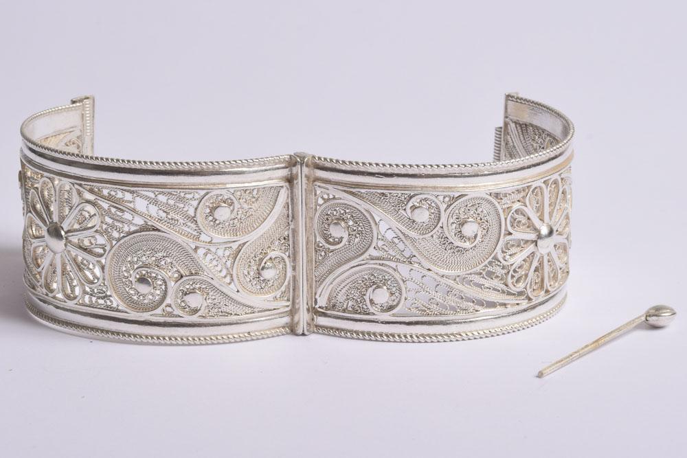 Sterling Silver Filigreed  Ligulate Bracelet Cuff